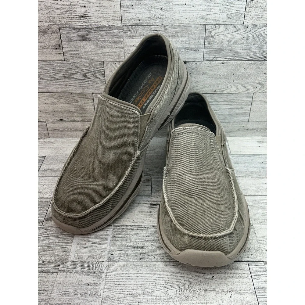 Skechers Shoes Tan Mens Sz 10 Relaxed Fit Air Cooled Memory Foam Slip On Comfort